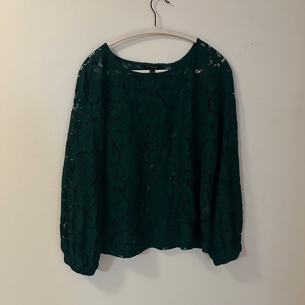 Banana Republic Forest Green Lace Blouse